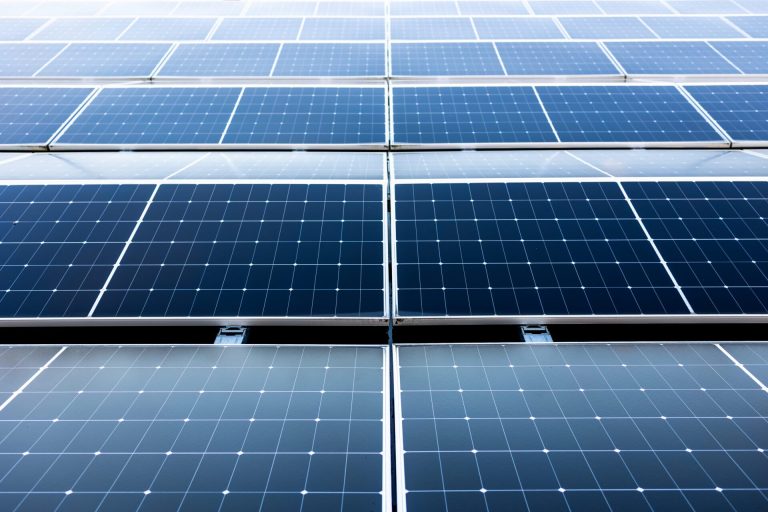 Rows of commercial solar panels