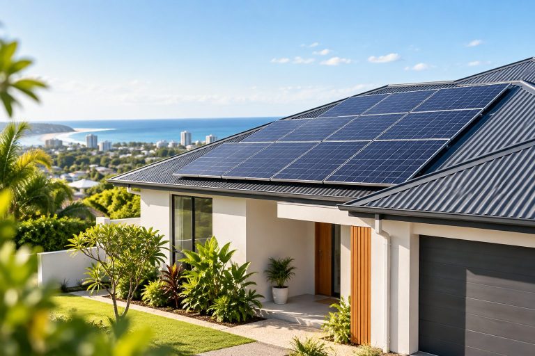 Home with rooftop solar panels