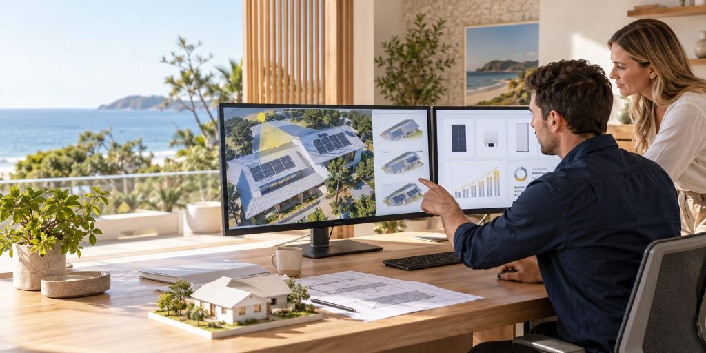 Designer working on a solar system plan